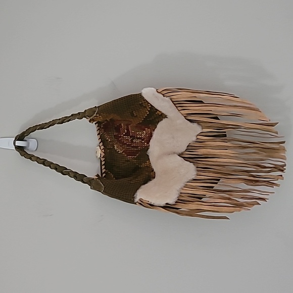 Anthropology suede wool shirling boho handbag with leather fringes - Picture 7 of 7